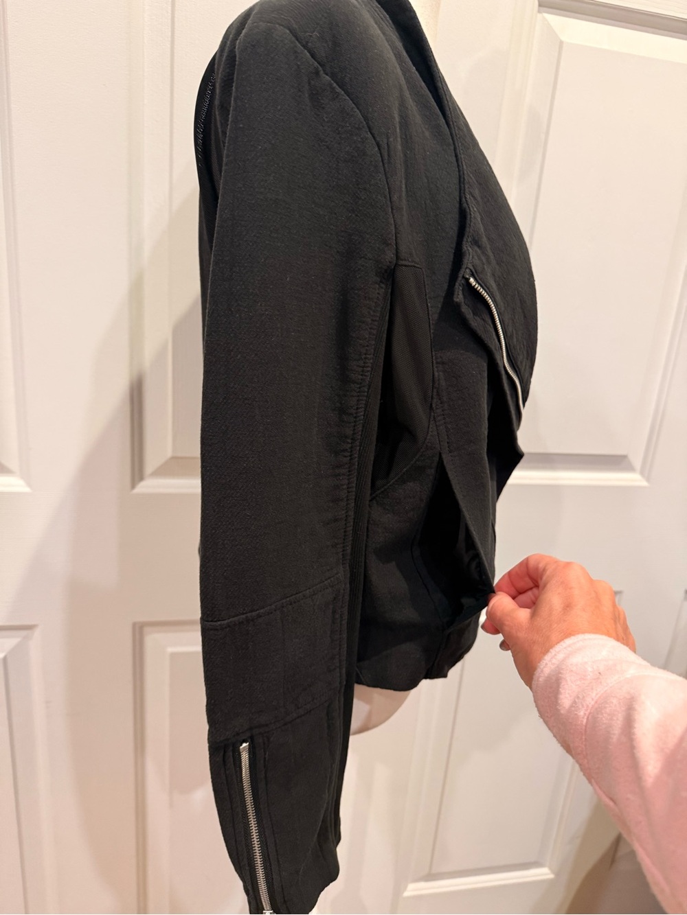 BLANKNYC Black Cotton Moto Jacket Mesh Panel Asymmetrical Zip L - Picture 8 of 9